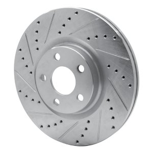 Lincoln MKZ Brake Rotor (1) - Front Left - R1 Concepts - Drilled & Slotted - Silver - `17-`20